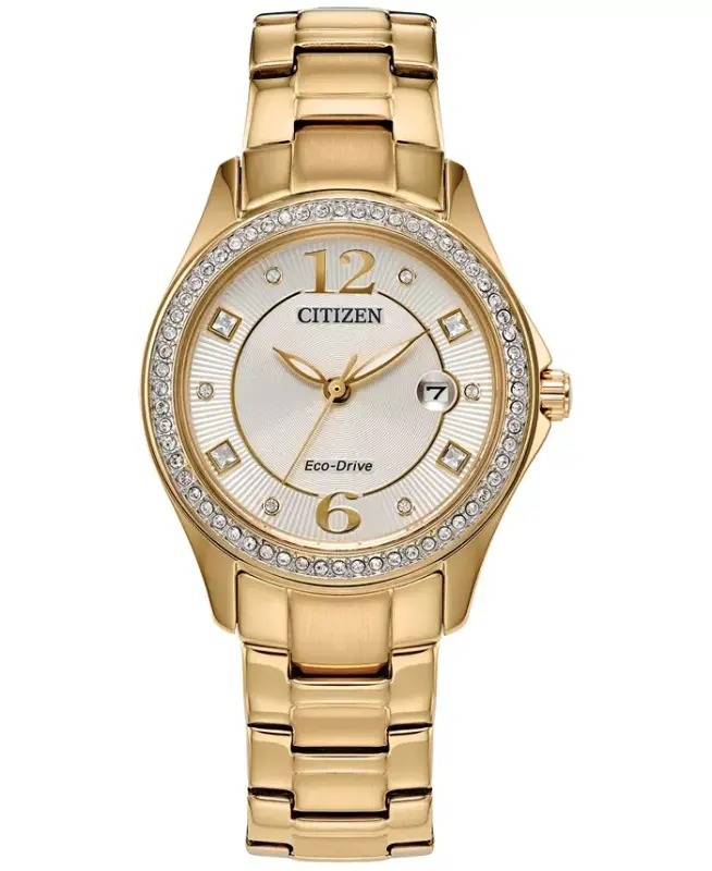 Eco-Drive Ayollar Kristall Oltin Rangli Zanglamaydigan Po'lat Bilaguzuk Soati 30mm-Oltin rangli - 1