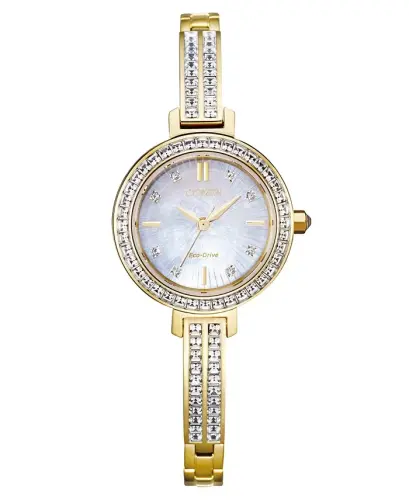 Eco-Drive Ayollar Oltin Rangli Zanglamas Po'lat va Kristall Bilaguzuk Soat 25mm-Oltin rangli - 1