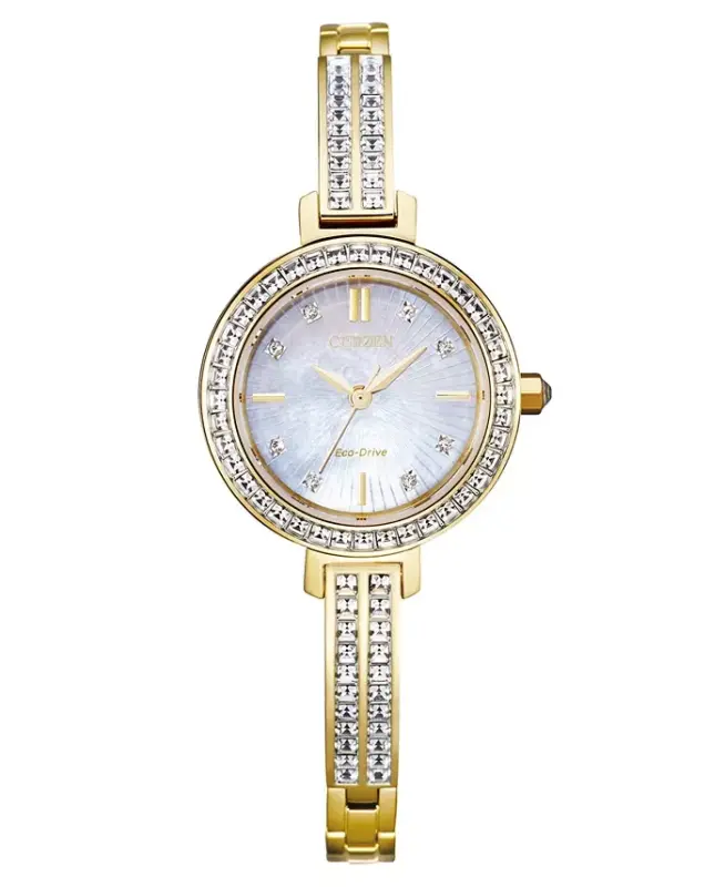 Eco-Drive Ayollar Oltin Rangli Zanglamas Po'lat va Kristall Bilaguzuk Soat 25mm-Oltin rangli - CITIZEN