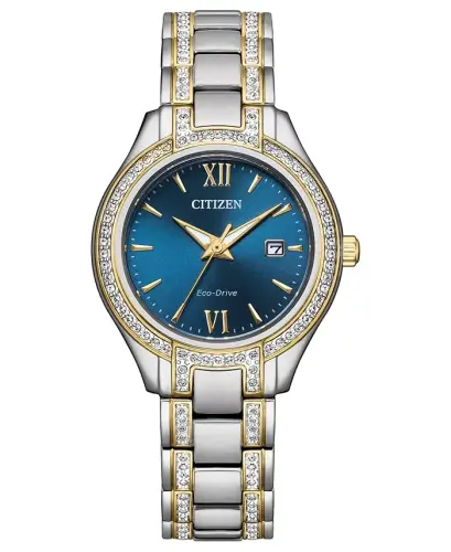 Eco-Drive Ayollar Silhouette Crystal Ikki tonli zanglamaydigan po'lat bilaguzukli soat 30mm-Ikki tonli - 1