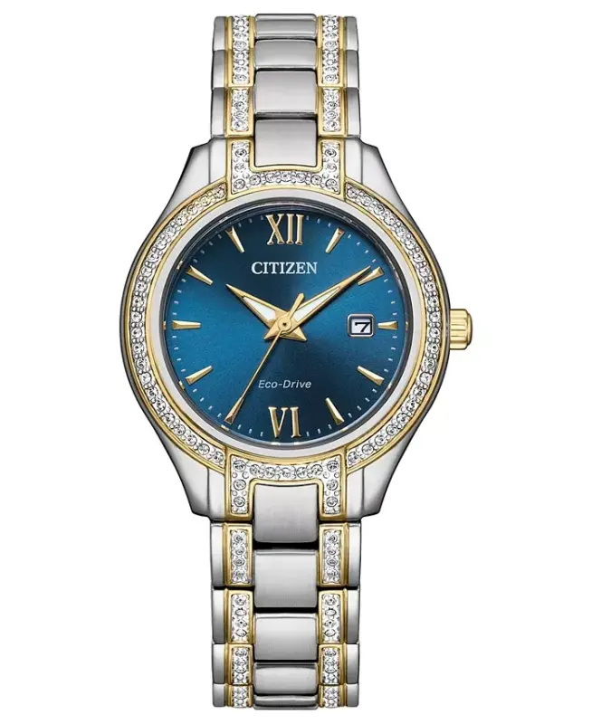 Eco-Drive Ayollar Silhouette Crystal Ikki tonli zanglamaydigan po'lat bilaguzukli soat 30mm-Ikki tonli - 1