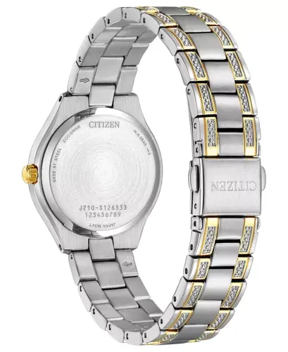 Eco-Drive Ayollar Silhouette Crystal Ikki tonli zanglamaydigan po'lat bilaguzukli soat 30mm-Ikki tonli - 3
