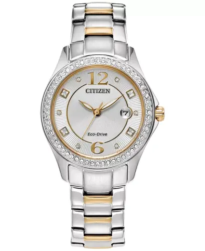 Eco-Drive Ayollar uchun billur ikki tonli zanglamaydigan po'lat bilaguzukli soat 30mm-Ikki tonli - 1