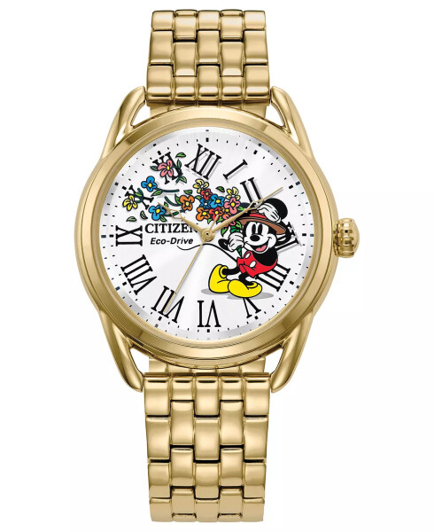 Eco-Drive Ayollar uchun Mickey Mouse Oltin rangli zanglamaydigan po'lat bilaguzuk soati 36 mm Oltin rangli - 1