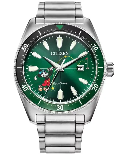 Eco-Drive erkaklar Disney Mikki Maus zanglamaydigan po'lat bilaguzuk soati 43mm-Kumush rangli - 1