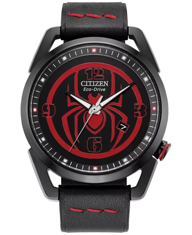 Eco-Drive erkaklar Marvel Miles Morales qora charm tasma soati 42mm - CITIZEN