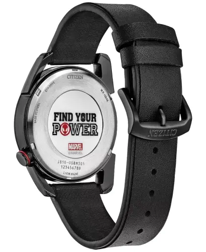 Eco-Drive erkaklar Marvel Miles Morales qora charm tasma soati 42mm - 3