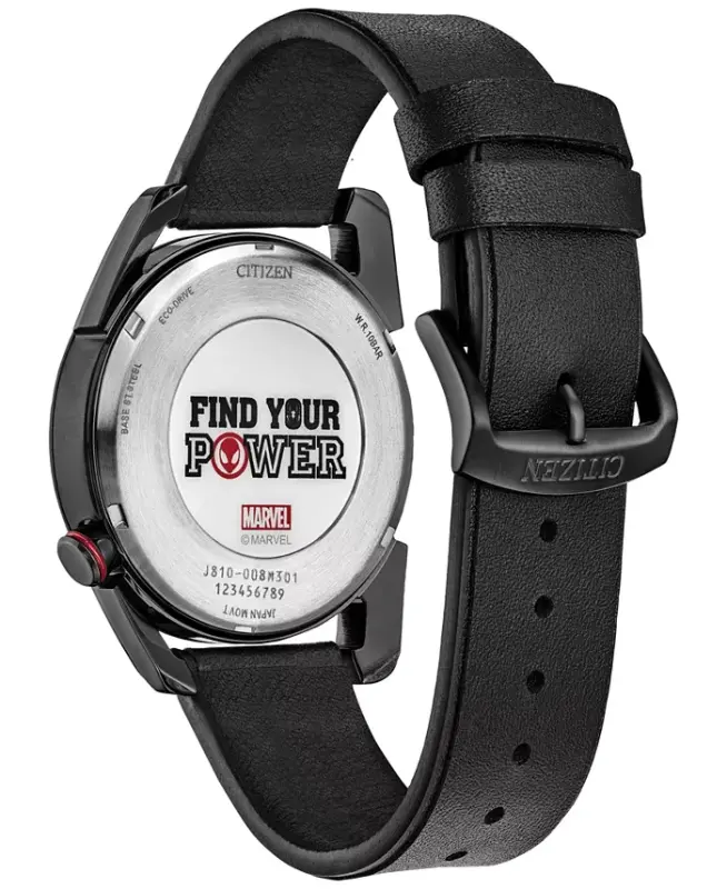 Eco-Drive erkaklar Marvel Miles Morales qora charm tasma soati 42mm - 3
