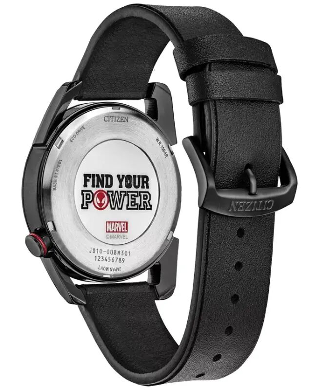 Eco-Drive erkaklar Marvel Miles Morales qora charm tasma soati 42mm - 3