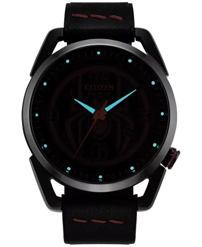 Eco-Drive erkaklar Marvel Miles Morales qora charm tasma soati 42mm - 4