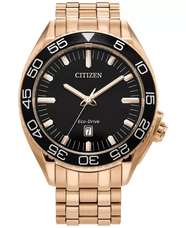 Eco-Drive erkaklar sport hashamatli pushti tilla rangli zanglamaydigan po'lat bilaguzukli soat 42mm-pushti tilla rangli - CITIZEN