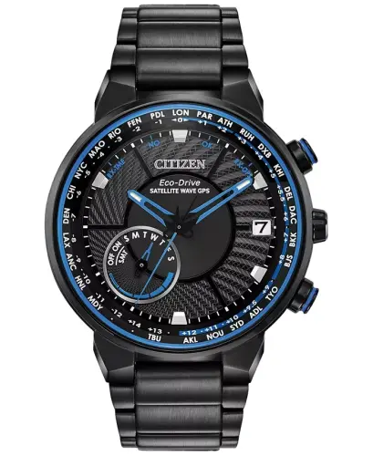 Eco-Drive erkaklar sun'iy yo'ldosh to'lqin GPS qora rangli zanglamaydigan po'lat bilaguzuk soati 44mm-Qora - 1