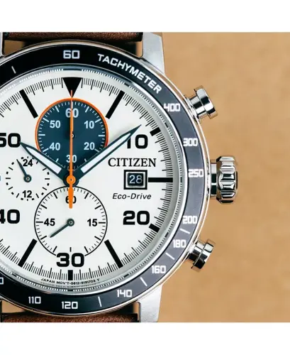 Eco-Drive erkaklar xronografi jigarrang charm tasma soati 44mm-jigarrang - 6