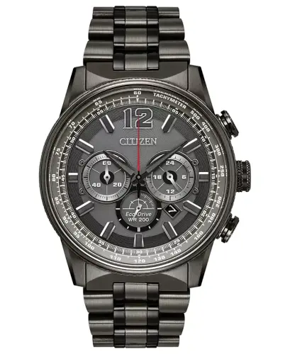 Eco-Drive erkaklar xronografi Nighthawk kulrang zanglamaydigan po'lat bilaguzuk soati 43mm-kulrang - 1