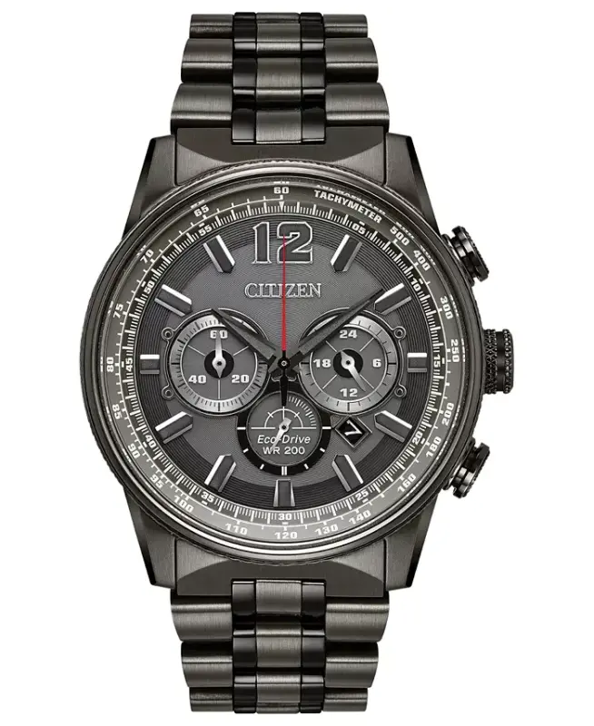 Eco-Drive erkaklar xronografi Nighthawk kulrang zanglamaydigan po'lat bilaguzuk soati 43mm-kulrang - CITIZEN
