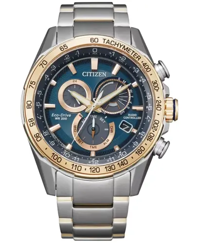 Eco-Drive erkaklar xronografi PCAT ikki tonli zanglamaydigan po'lat bilaguzuk soati 43mm-Ikki tonli - 1