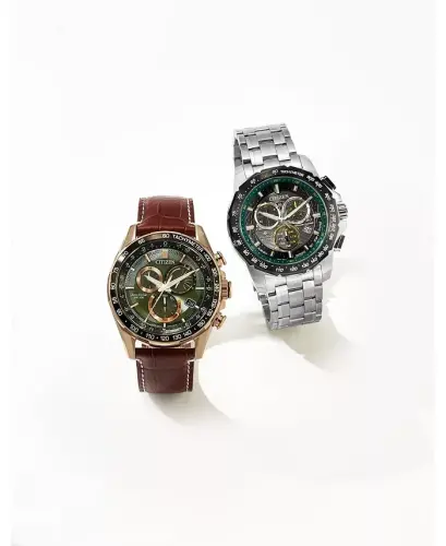 Eco-Drive erkaklar xronografi PCAT jigarrang charm tasmali soat 43mm-Oltin - 3