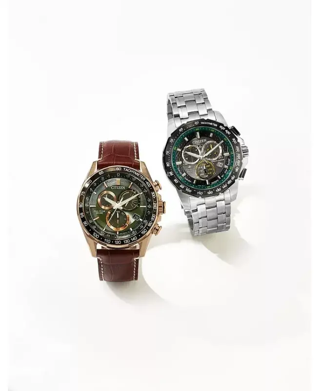 Eco-Drive erkaklar xronografi PCAT jigarrang charm tasmali soat 43mm-Oltin - 3