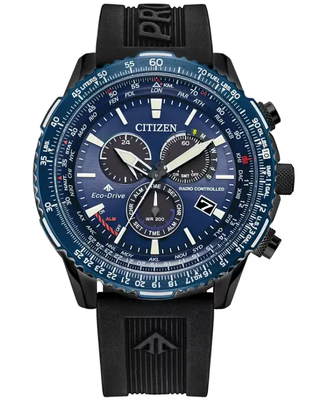 Eco-Drive erkaklar xronografi Promaster Sky qora tasma soati 46mm-qora - 1