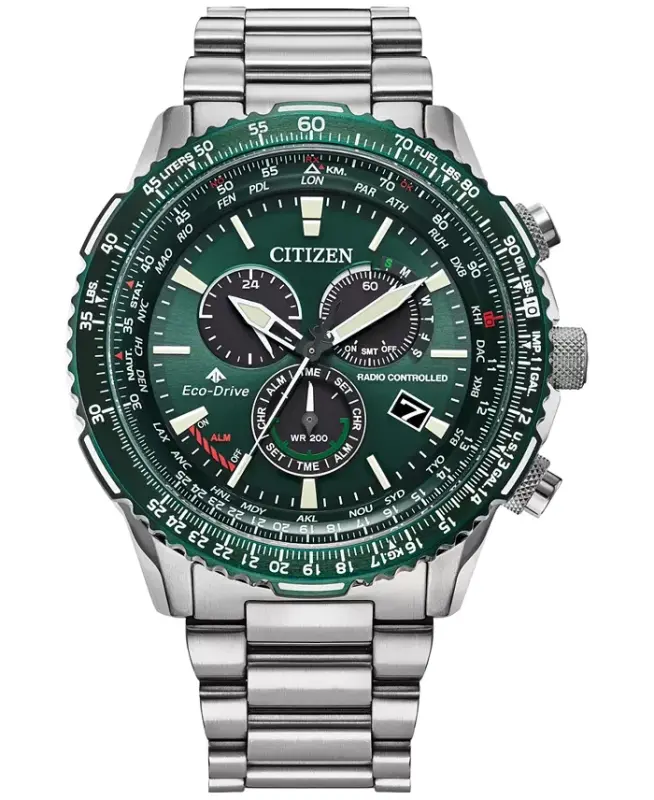 Eco-Drive erkaklar xronografi Promaster Sky zanglamaydigan po'lat bilaguzukli soat 46mm-Kumush rangli - CITIZEN