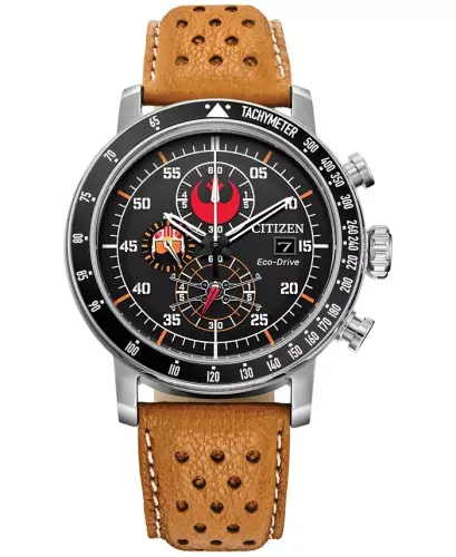 Eco-Drive erkaklar xronografi Star Wars Rebel Pilot to'q sariq teshilgan charm tasma soati 44mm-to'q sariq - 1