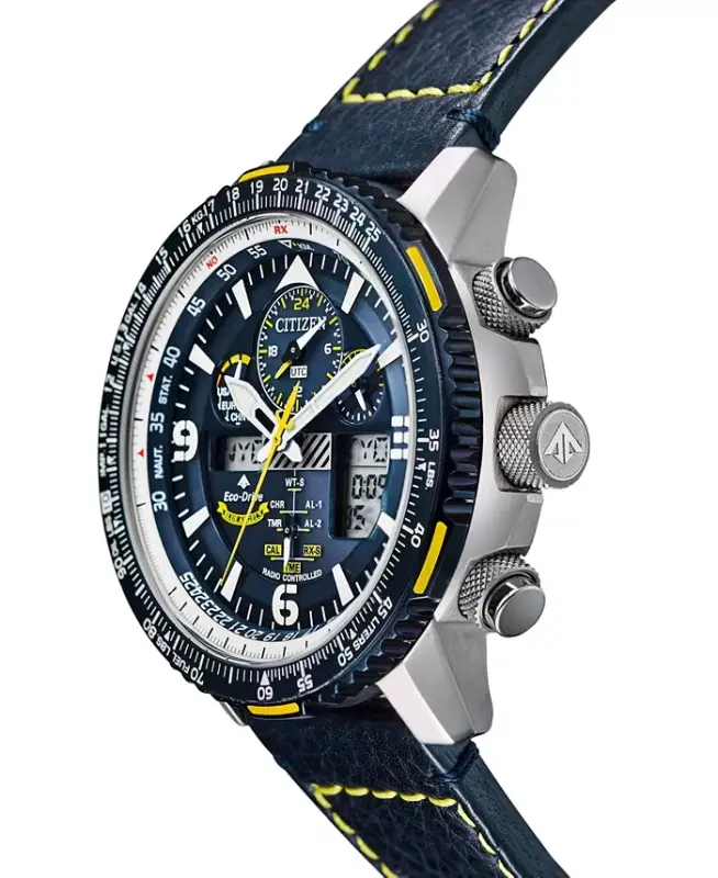 Eco-Drive Erkek Analog-Dijital Kronograf Promaster Mavi Melekler Skyhawk A-T Mavi Deri Kayışlı Saat 46mm - 4