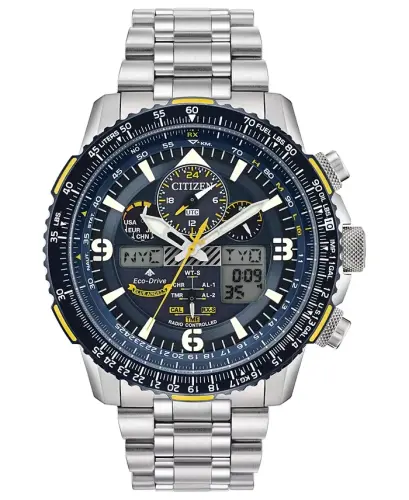 Eco-Drive Erkek Analog-Dijital Promaster Blue Angels Skyhawk A-T Paslanmaz Çelik Bilezik Saat 46mm-Gümüş - 1
