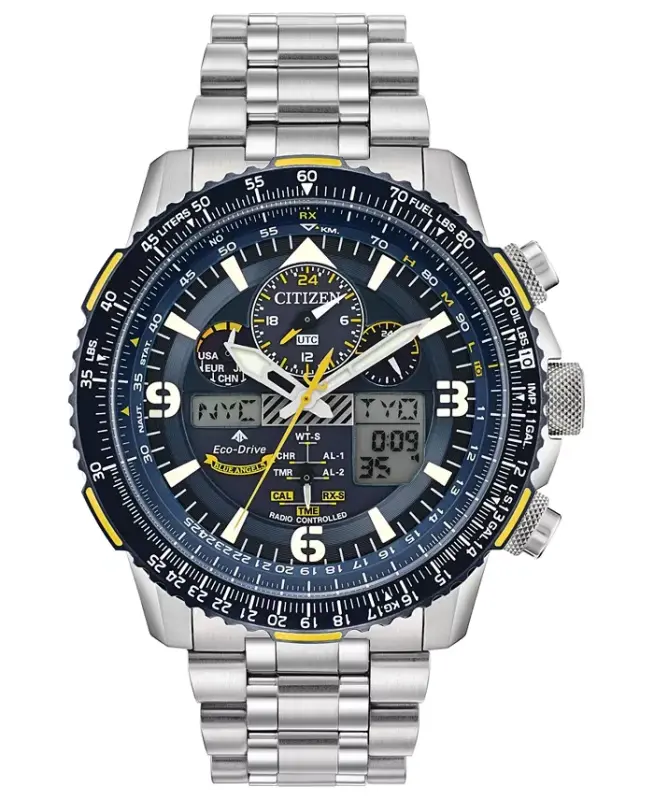 Eco-Drive Erkek Analog-Dijital Promaster Blue Angels Skyhawk A-T Paslanmaz Çelik Bilezik Saat 46mm-Gümüş - 1