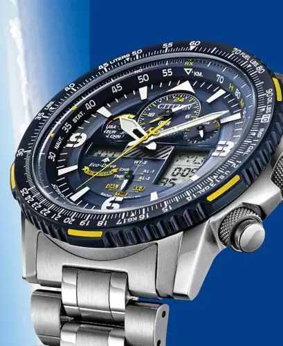 Eco-Drive Erkek Analog-Dijital Promaster Blue Angels Skyhawk A-T Paslanmaz Çelik Bilezik Saat 46mm-Gümüş - 4