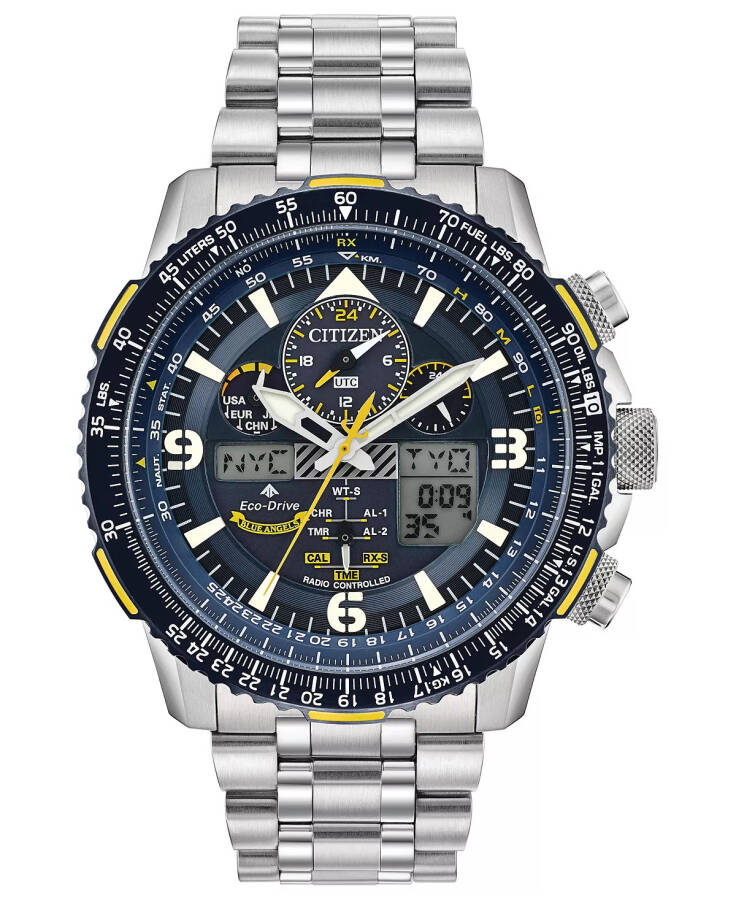 Eco-Drive Erkek Analog-Dijital Promaster Blue Angels Skyhawk A-T Paslanmaz Çelik Bilezik Saat 46mm Gümüş - 1