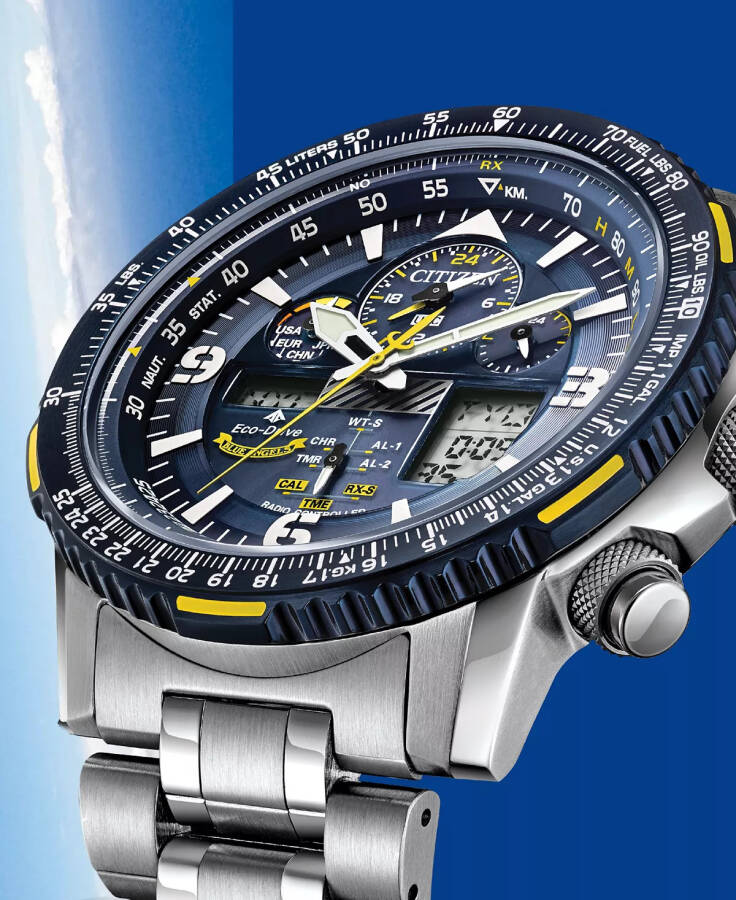 Eco-Drive Erkek Analog-Dijital Promaster Blue Angels Skyhawk A-T Paslanmaz Çelik Bilezik Saat 46mm Gümüş - 4