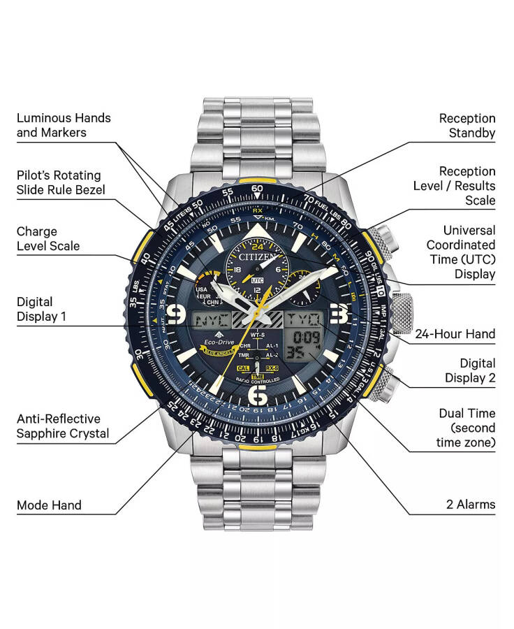 Eco-Drive Erkek Analog-Dijital Promaster Blue Angels Skyhawk A-T Paslanmaz Çelik Bilezik Saat 46mm Gümüş - 11