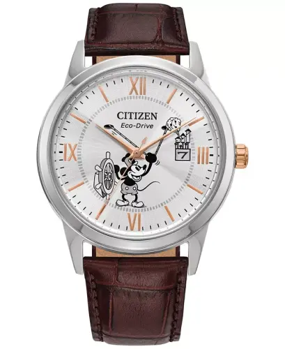 Eco-Drive Men's Steamboat Willie 1928 Brown Leather Strap Watch 40mm - No Color - 1