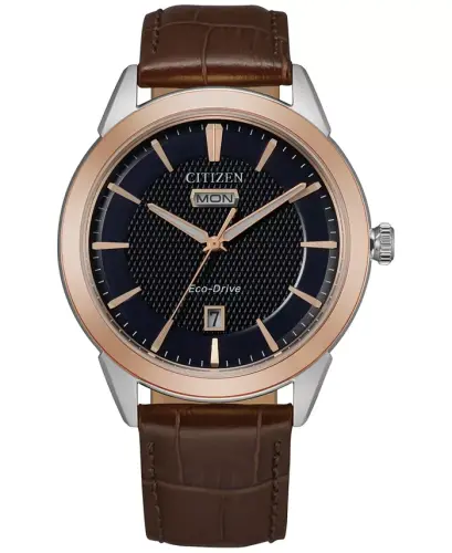Eco-Drive Men's Corso Brown Leather Strap Watch 40mm-Rose Gold - 1