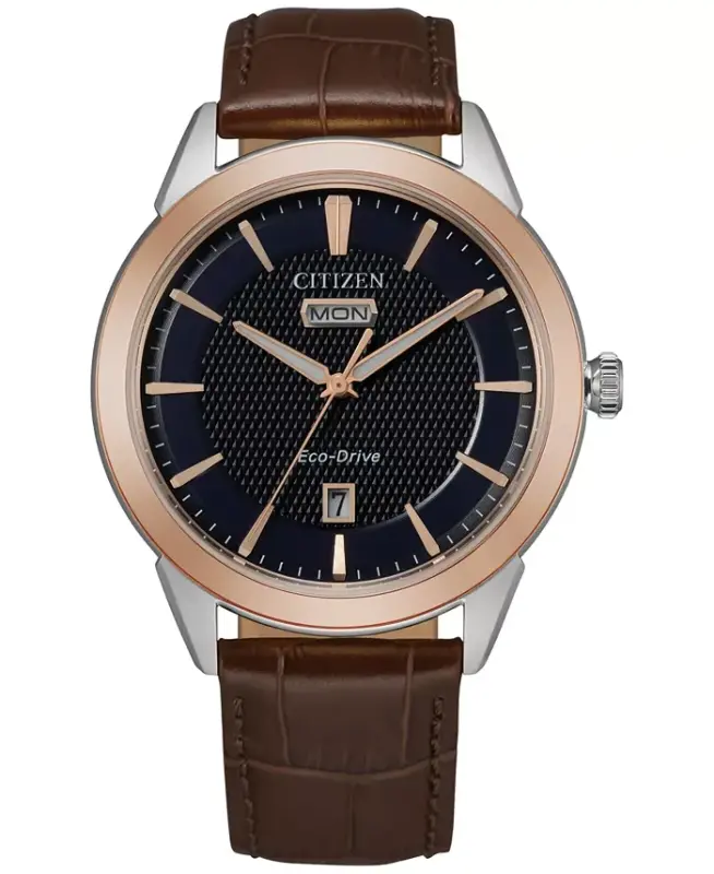 Eco-Drive Men's Corso Brown Leather Strap Watch 40mm - Rose Gold - 1