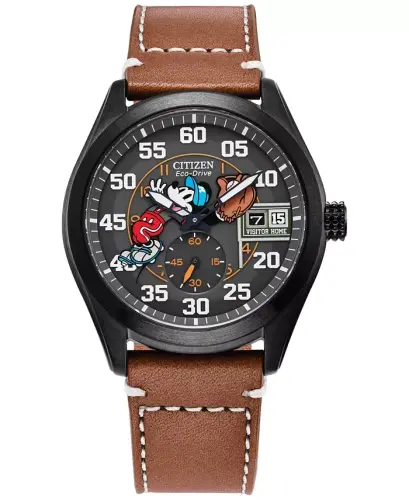 Eco-Drive Erkek Disney Mickey Mouse Kahverengi Deri Kayışlı Saat 43mm-Kahverengi - 4