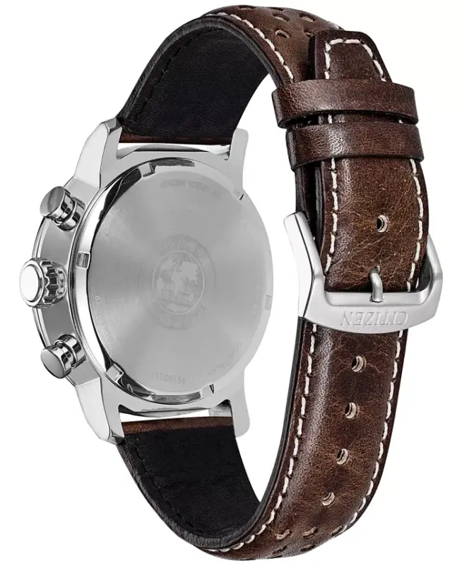 Eco-Drive Men's Chronograph Brown Leather Strap Watch 44mm - Brown - 4