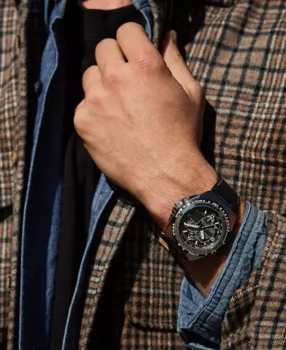 Eco-Drive Men's Chronograph Promaster Skyhawk Black Leather Strap Watch 46mm - Black - 3