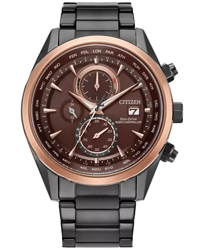 Eco-Drive Erkek Kronograf Spor Lüks Radyo Kontrollü Gri Tonlu Paslanmaz Çelik Bilezikli Saat 43mm-Gri - 1