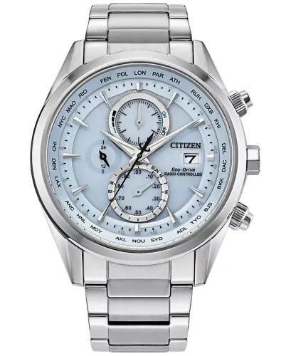 Eco-Drive Men's Chronograph Sport Luxury Radio Control Stainless Steel Bracelet Watch 43mm - Silver-tone - 1