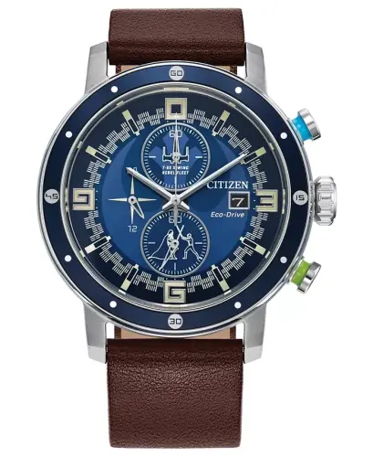 Eco-Drive Men's Chronograph Star Wars Luke Skywalker Brown Leather Strap Watch 44mm - Blue - 1