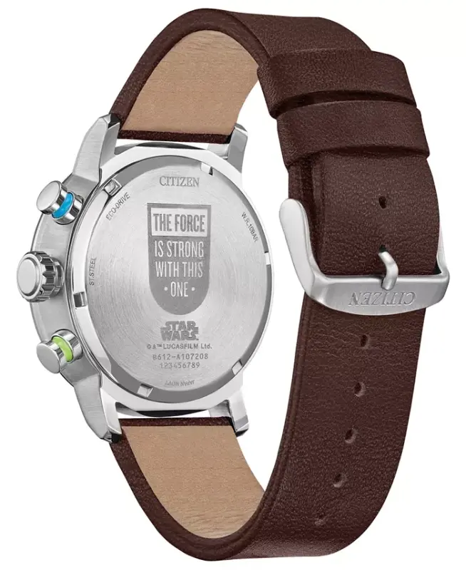 Eco-Drive Men's Chronograph Star Wars Luke Skywalker Brown Leather Strap Watch 44mm - Blue - 3