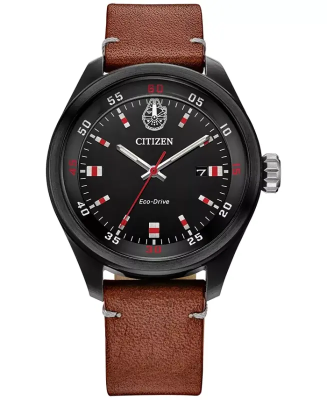 Eco-Drive Men's Star Wars Chewbacca Brown Leather Strap Watch 43mm - Brown - 1