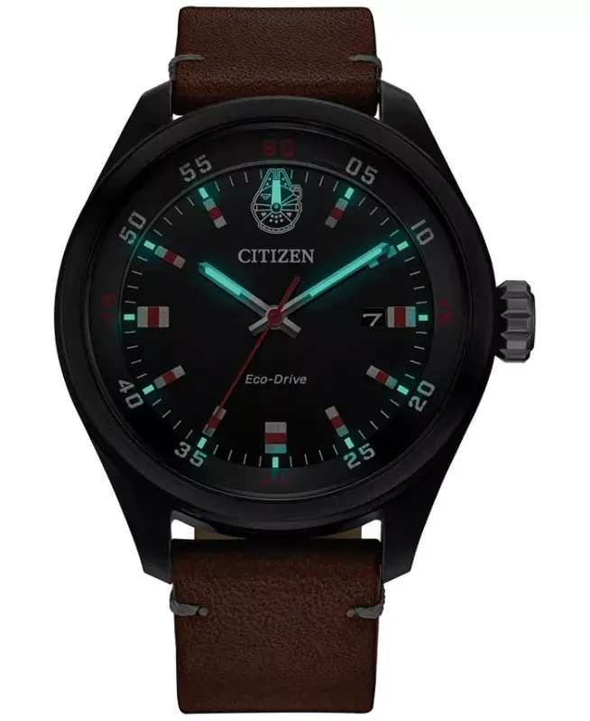 Eco-Drive Men's Star Wars Chewbacca Brown Leather Strap Watch 43mm - Brown - 4