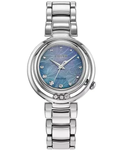 Eco-Drive Women's Arcly Diamond (1/10 ct. t.w.) Stainless Steel Bracelet Watch 30mm-Silver-tone - 1