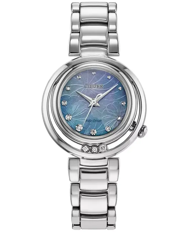 Eco-Drive Women's Arcly Diamond (1/10 ct. t.w.) Stainless Steel Bracelet Watch 30mm-Silver-tone - 1