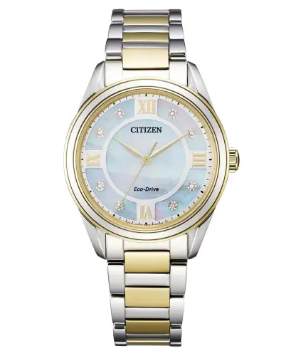 Eco-Drive Women's Arezzo Diamond-Accent Two-Tone Stainless Steel Bracelet Watch 32mm-Two-tone - 1