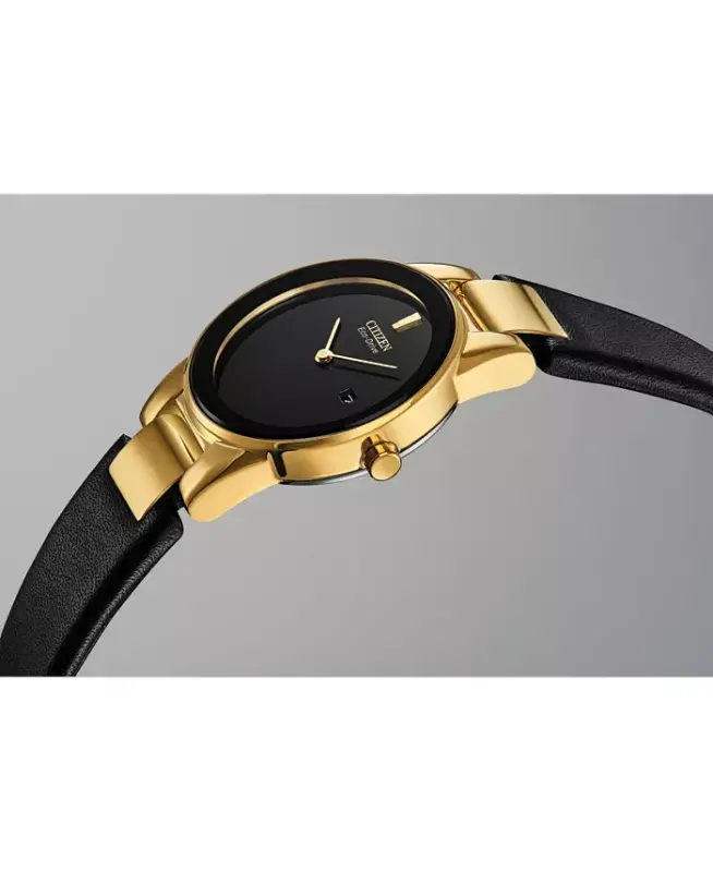 Eco-Drive Women's Axiom Black Leather Strap Watch 30mm - Black - 3