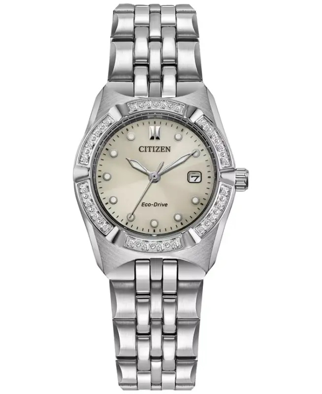 Eco-Drive Women's Corso Diamond (1/10 ct. t.w.) Stainless Steel Bracelet Watch 28mm-Silver-tone - CITIZEN