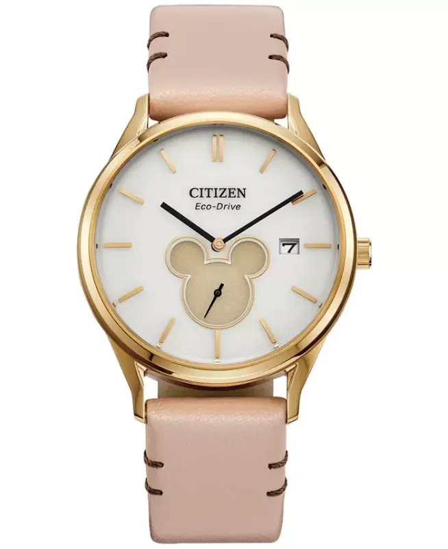 Eco-Drive Women's Disney Mickey Mouse Beige Leather Strap Watch 40mm-Beige - CITIZEN